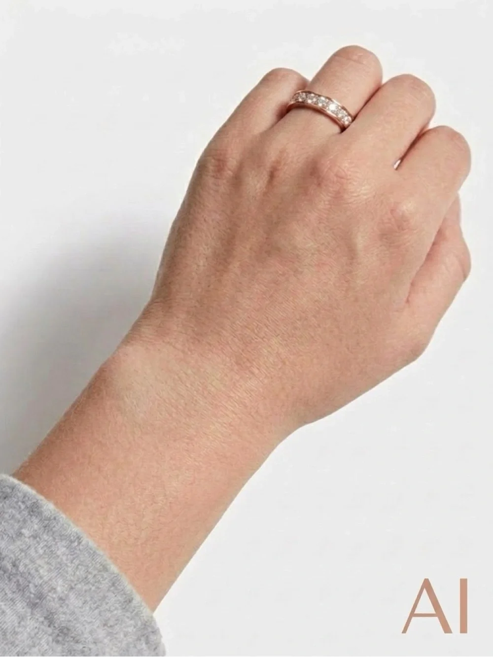 925M Sterling Silver Gold Plated Channel Set Clear Stone Band Ring - Picture 4 of 6